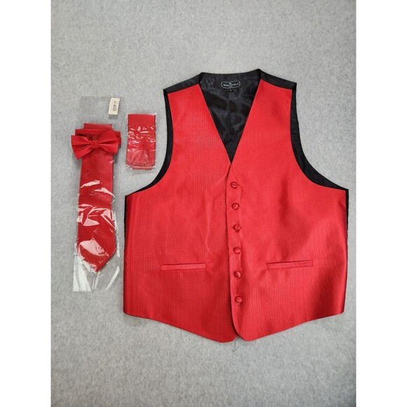Bruno‎ Piattelli Red Rib Tuxedo Formal 4 Pc Vest Tie Bow Hanky Large prom - Picture 14 of 14